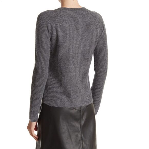 GRIFFEN Cashmere Ribbed Knit Cashmere Raglan Henley Sweater Top, Gray, Large NWT - Picture 3 of 10